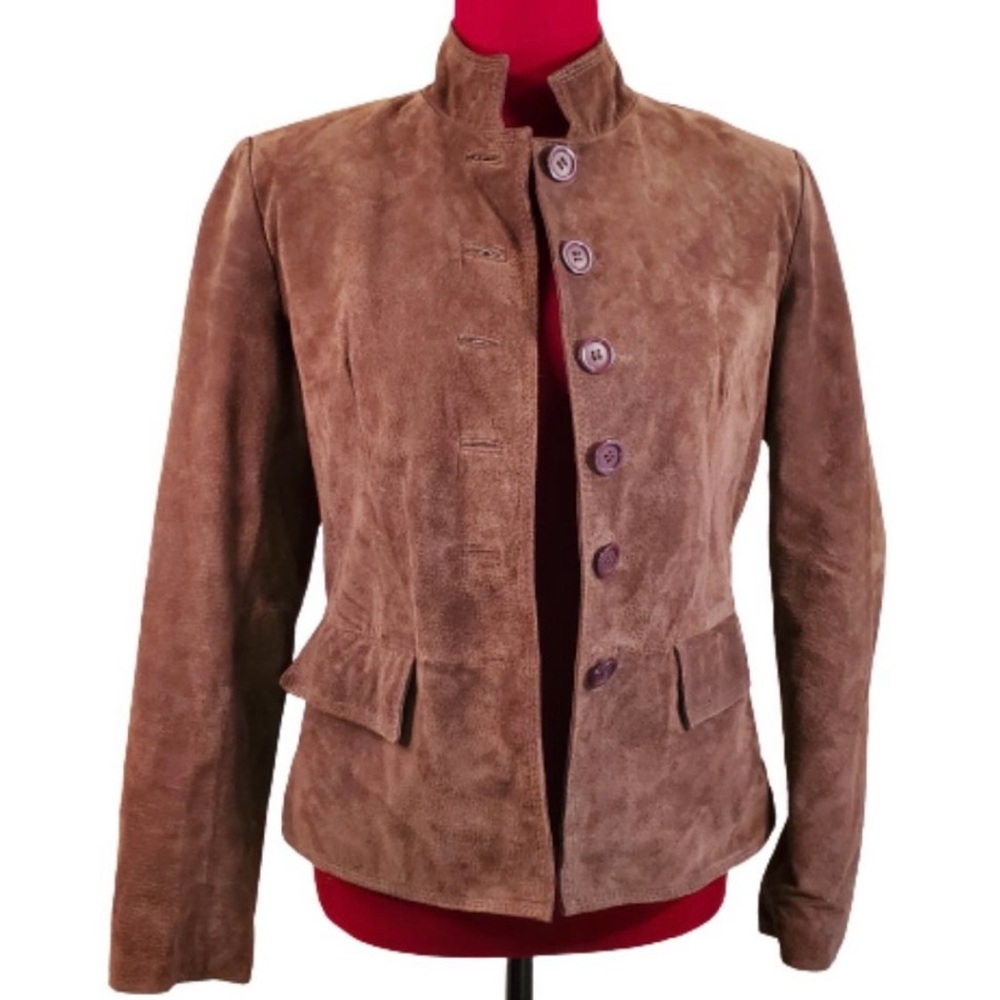 Chadwicks Peplum Chocolate Brown Button Up Suede Jacket, Sz 4